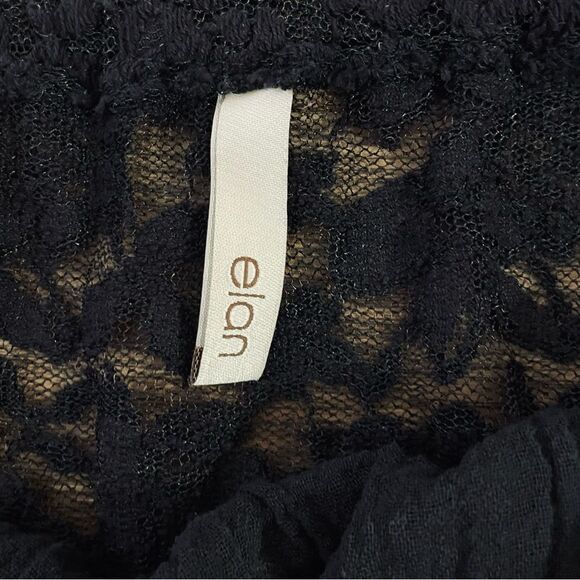 Elan Long Lace Sleeve Blouse Black Sheer Sleeves and Back Elastic Waist Large - Picture 7 of 9